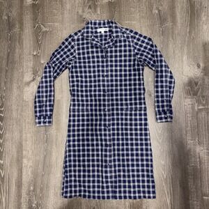 Ines De La Fressange x Uniqlo Dress Women Small Blue Plaid Midi Button Shirt *